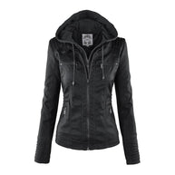 WW - Damen lässige Lederjacke mit Kapuze