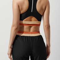 WW | Schwarzes Colorblock Reißverschluss Rücken Sport Bikini-Oberteil mit Boyshort-Set