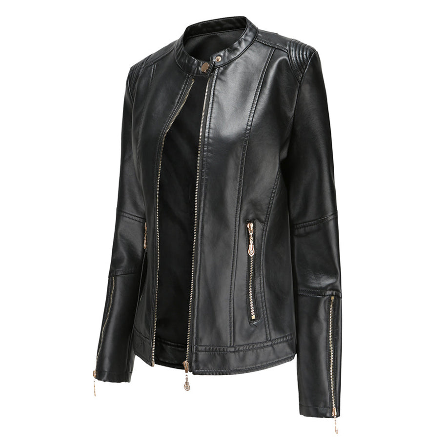 WW | Elegante Lederjacke mit Rundkragen und Knopfverschluss für Damen