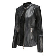 WW | Elegante Lederjacke mit Rundkragen und Knopfverschluss für Damen