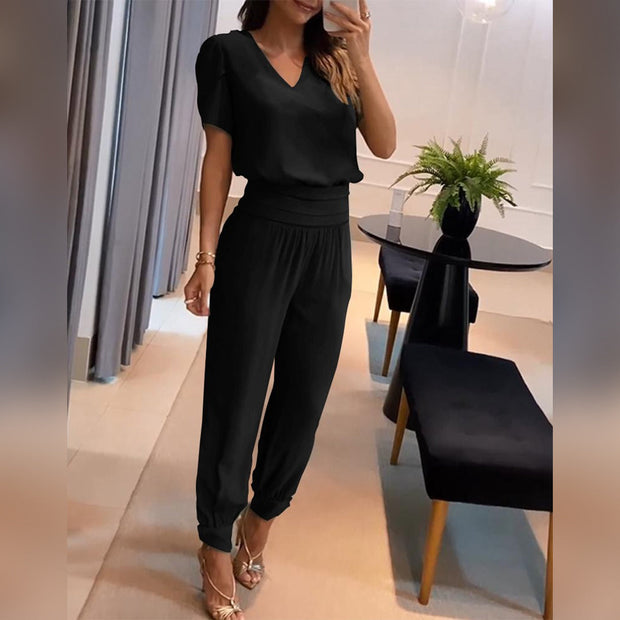 WW | Stilvoller Bedruckter Jumpsuit Mit V-ausschnitt Für Damen