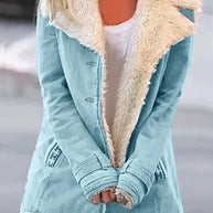 WW | und warme stilvolle Damenjacke mit luxuriösem Sherpa-Futter – bequeme lässige Winterjacke