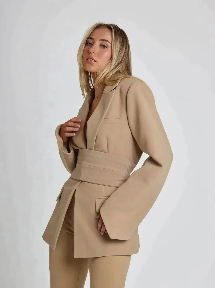 W&W Mode | Langer taillierter für Frauen Jacke mit Gürtel