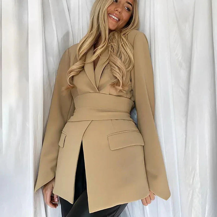 W&W Mode | Langer taillierter für Frauen Jacke mit Gürtel