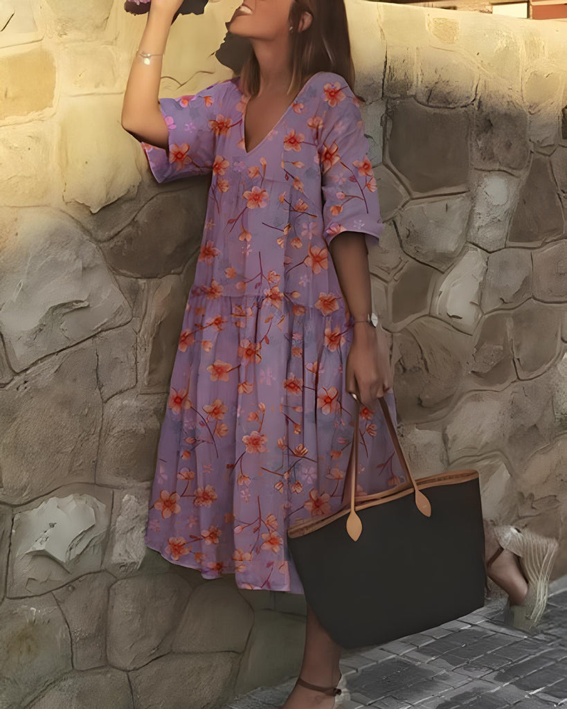 WW | A-Linie V-Ausschnitt Midi Kleid Sommerkleid