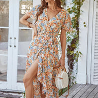 WW | Boho Stil Kurzarm Sommerkleid Midi Kleid