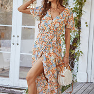 WW | Boho Stil Kurzarm Sommerkleid Midi Kleid
