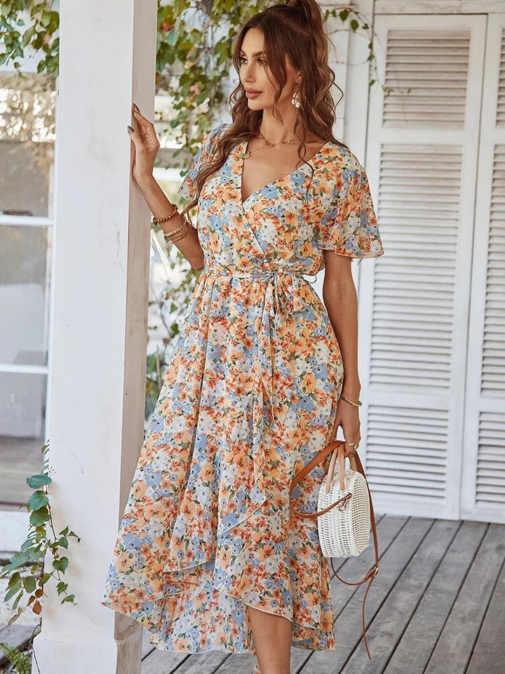 W&W Mode | Boho Stil Kurzarm Sommerkleid Midi Kleid
