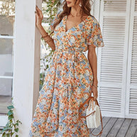 WW | Boho Stil Kurzarm Sommerkleid Midi Kleid