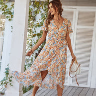 WW | Boho Stil Kurzarm Sommerkleid Midi Kleid