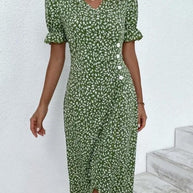 WW | Midi Blumen Sommerkleid Mit Kurzen Ärmeln