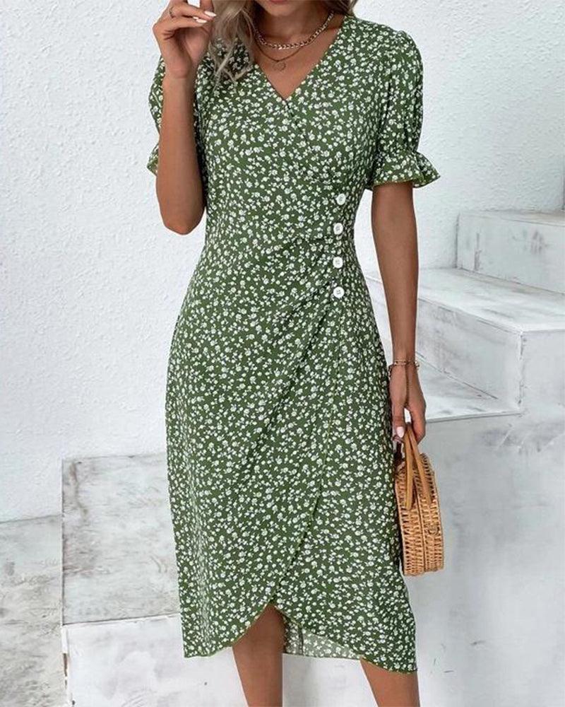 WW | Midi Blumen Sommerkleid Mit Kurzen Ärmeln