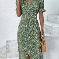 WW | Midi Blumen Sommerkleid Mit Kurzen Ärmeln
