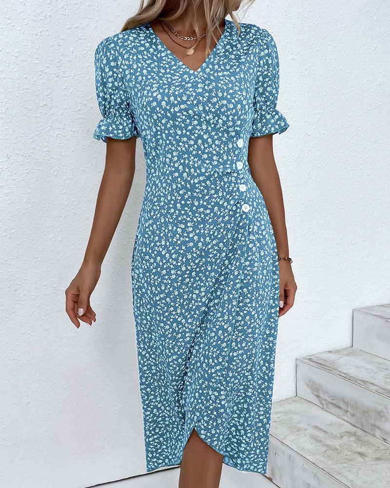 W&W Mode | Midi Blumen Sommerkleid Mit Kurzen Ärmeln