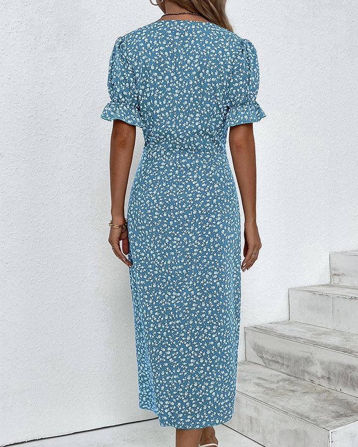 W&W Mode | Midi Blumen Sommerkleid Mit Kurzen Ärmeln