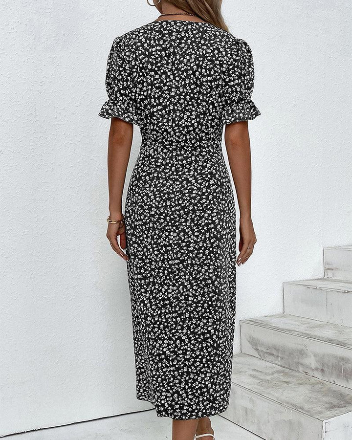 W&W Mode | Midi Blumen Sommerkleid Mit Kurzen Ärmeln