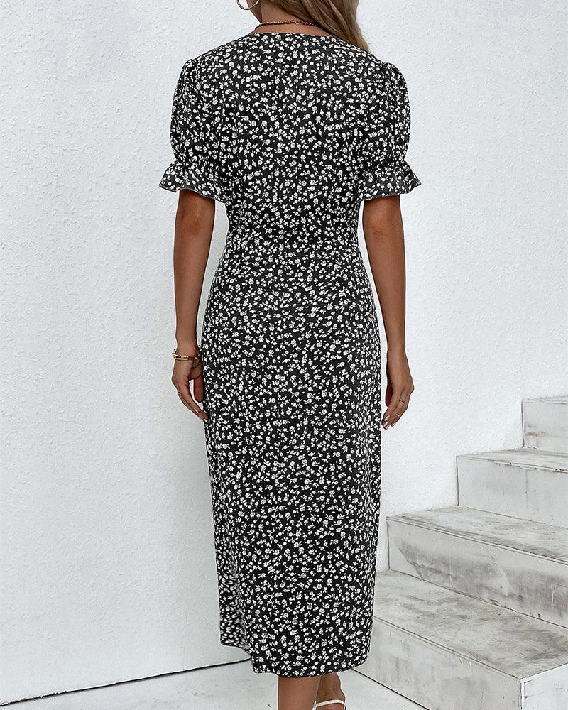 WW | Midi Blumen Sommerkleid Mit Kurzen Ärmeln