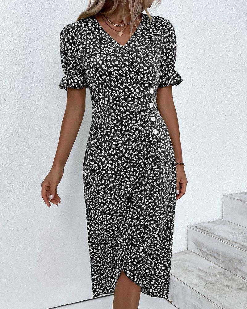 WW | Midi Blumen Sommerkleid Mit Kurzen Ärmeln