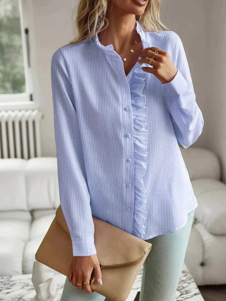 W&W Mode | Rüschen Lange Ärmel Gestreift Button up Damen Button up Hemden