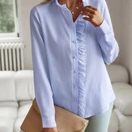 WW | Rüschen Lange Ärmel Gestreift Button up Damen Button up Hemden