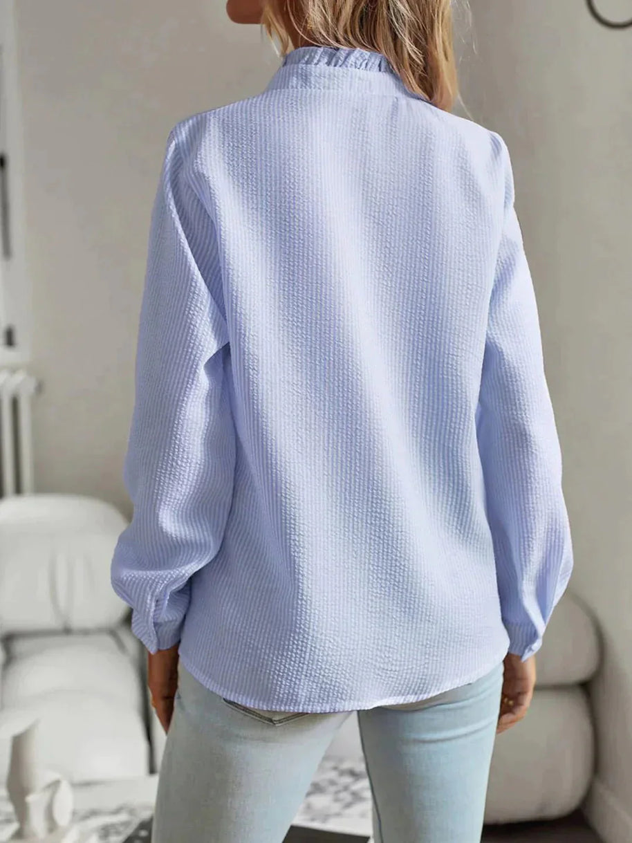 WW | Rüschen Lange Ärmel Gestreift Button up Damen Button up Hemden
