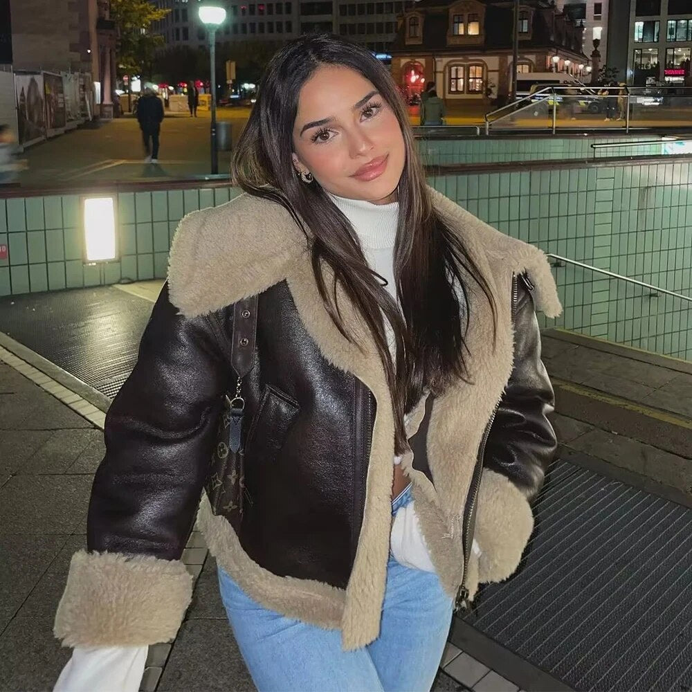 W&W Mode | Klassische Kurze Jacke Aus Fell Und Leder