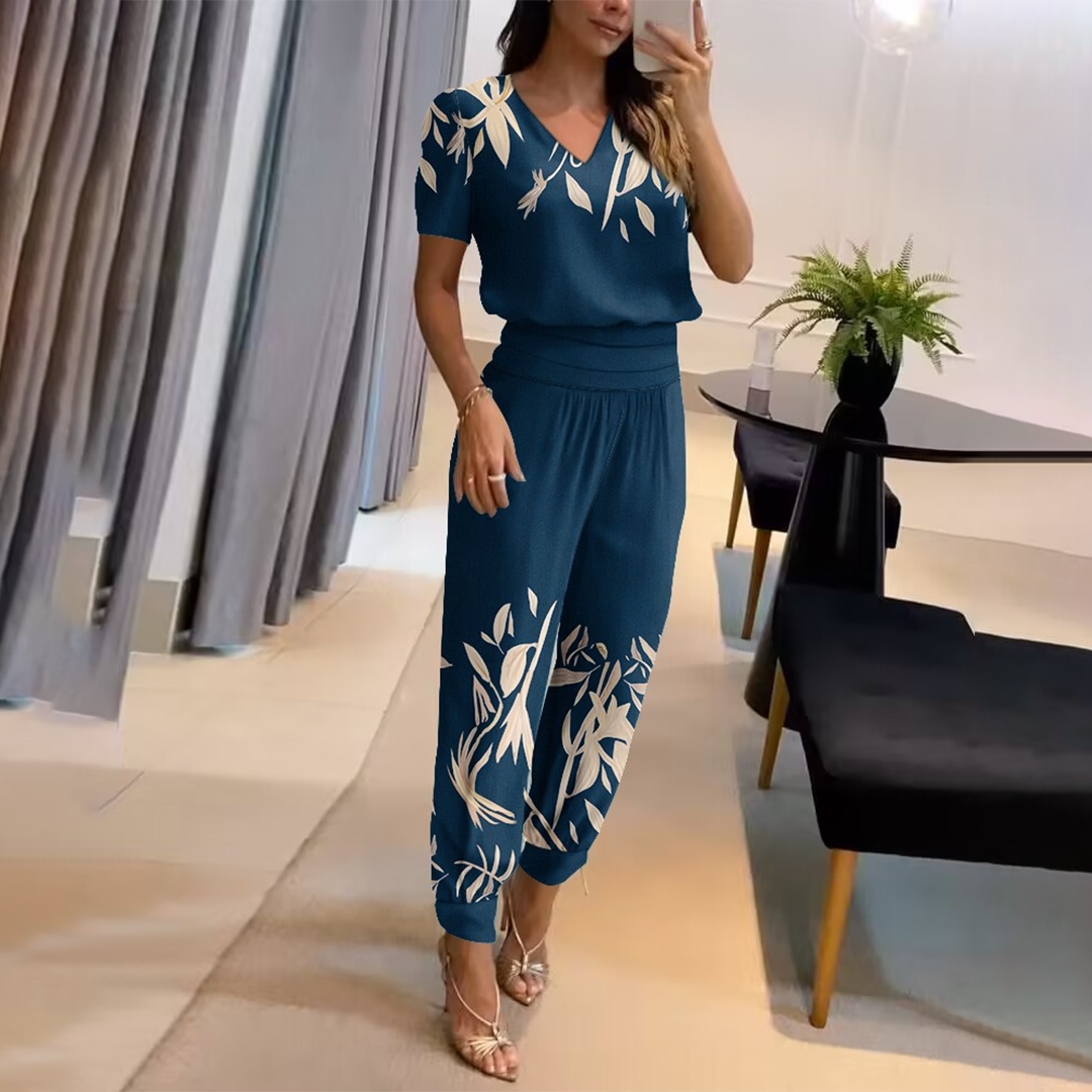 W&W Mode | Stilvoller Bedruckter Jumpsuit Mit V-ausschnitt Für Damen