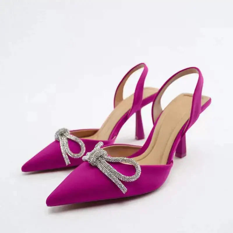 WW | Blaue Damen Muellerschuhe Baotou Schleife Spitz High Heels Sommermode Hundert Sexy Damen Sandalen Schuhe Sandalen Hohe Absätze