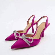 WW | Blaue Damen Muellerschuhe Baotou Schleife Spitz High Heels Sommermode Hundert Sexy Damen Sandalen Schuhe Sandalen Hohe Absätze