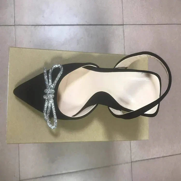 WW | Blaue Damen Muellerschuhe Baotou Schleife Spitz High Heels Sommermode Hundert Sexy Damen Sandalen Schuhe Sandalen Hohe Absätze