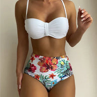 W&W | Chic Blumen Push-up Bikini Bandeau Badeanzug Frauen 2024