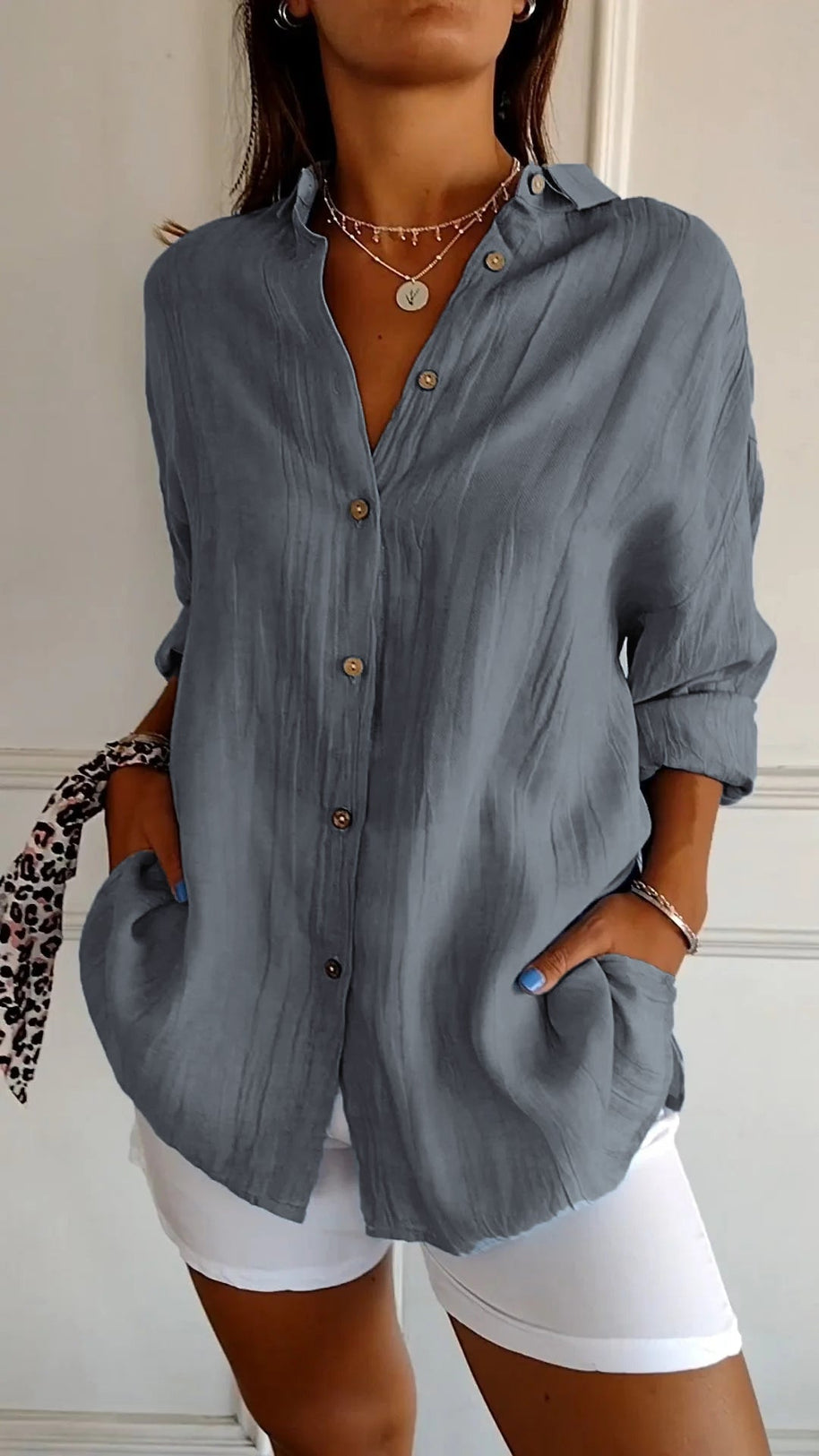 WW | Lange Ärmel Lockere Passform Button Up WW | Damenbekleidung