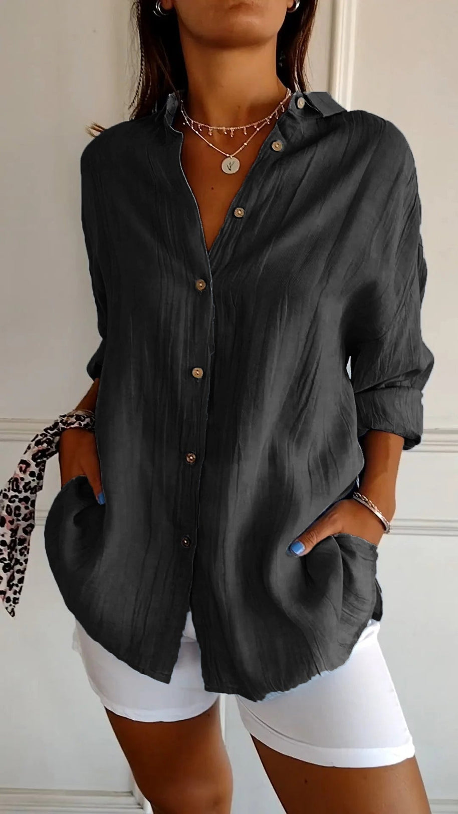 WW | Lange Ärmel Lockere Passform Button Up WW | Damenbekleidung