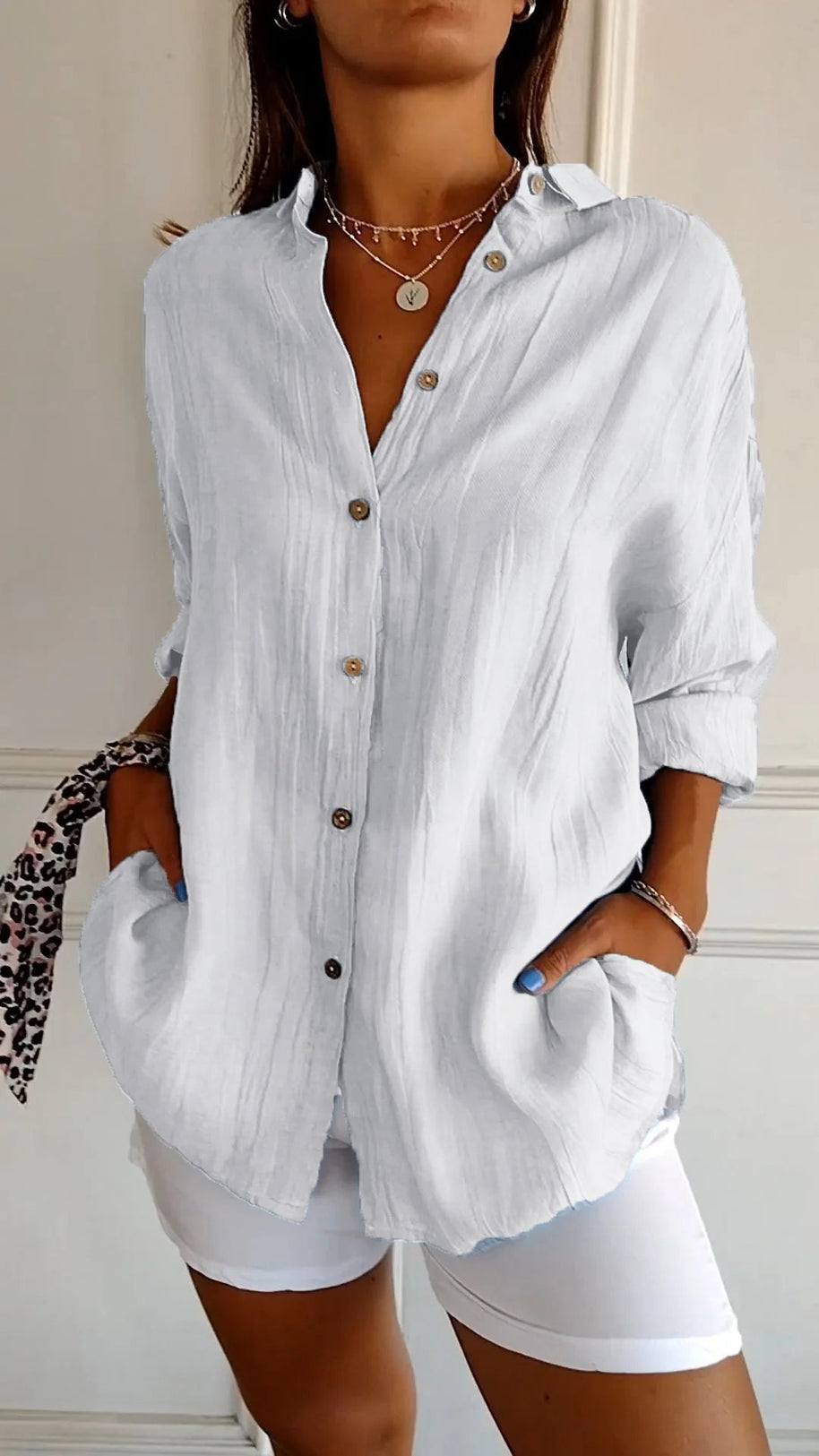 WW | Lange Ärmel Lockere Passform Button Up WW | Damenbekleidung