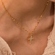 WW | Goldene Zirkonia Kreuz Halskette Mit Anhänger Für Damen