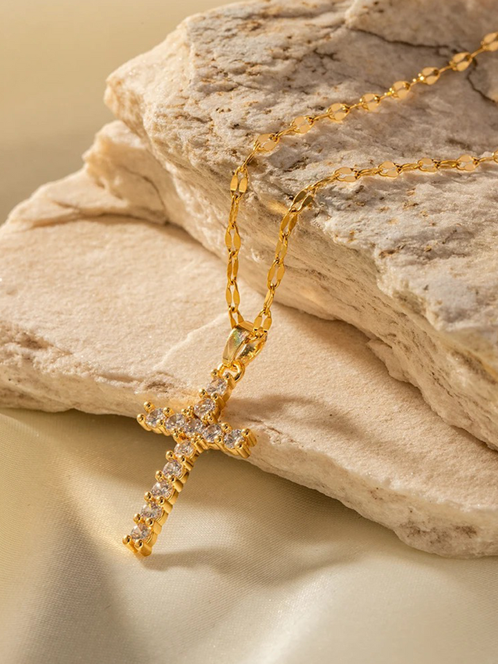 W&W Mode | Goldene Zirkonia Kreuz Halskette Mit Anhänger Für Damen