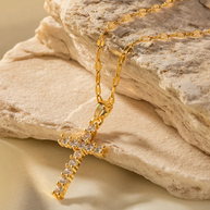 WW | Goldene Zirkonia Kreuz Halskette Mit Anhänger Für Damen