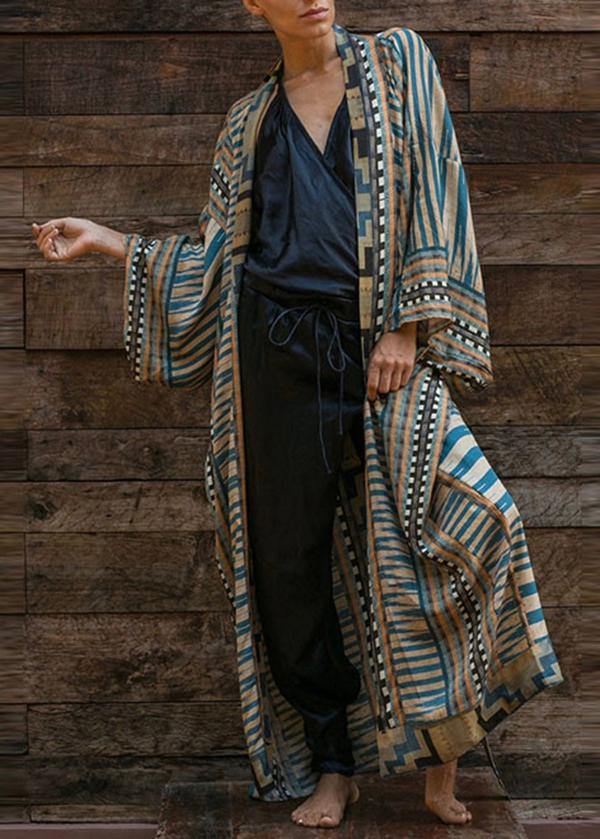 WW | Blauer Geometrischer Druck Kimono Bademantel