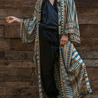 WW | Blauer Geometrischer Druck Kimono Bademantel