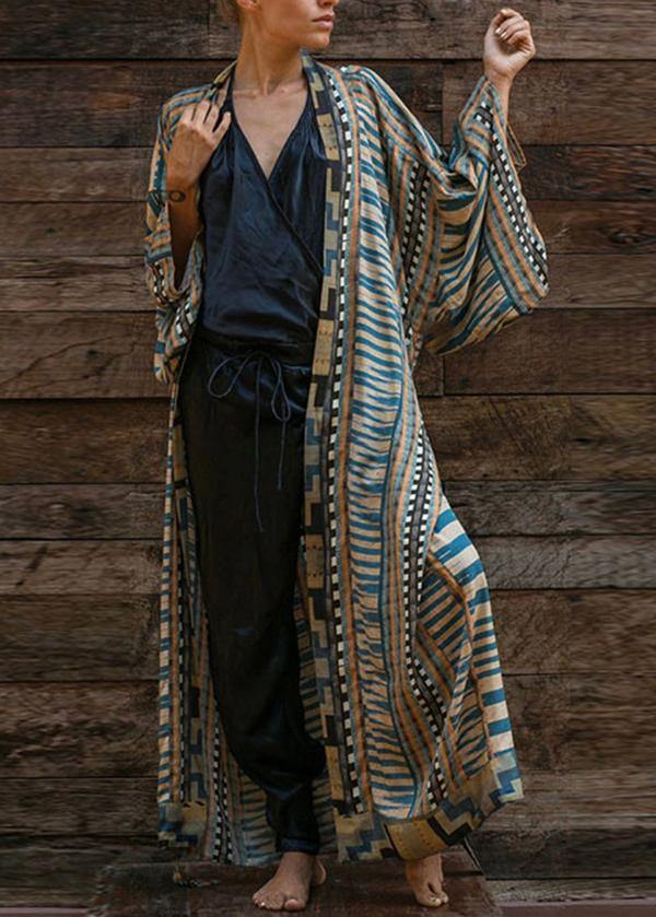 W&W Mode | Blauer Geometrischer Druck Kimono Bademantel