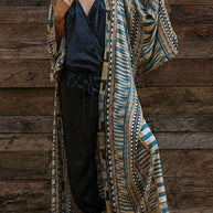 WW | Blauer Geometrischer Druck Kimono Bademantel