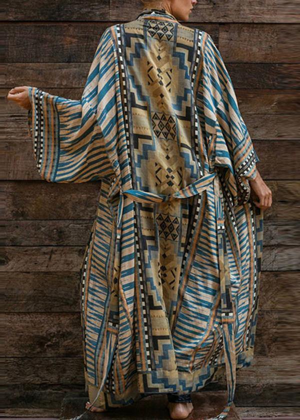 WW | Blauer Geometrischer Druck Kimono Bademantel
