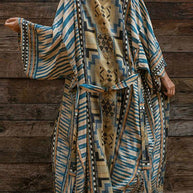 WW | Blauer Geometrischer Druck Kimono Bademantel