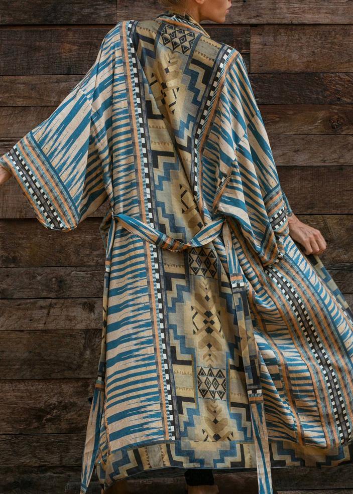 WW | Blauer Geometrischer Druck Kimono Bademantel