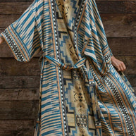 WW | Blauer Geometrischer Druck Kimono Bademantel