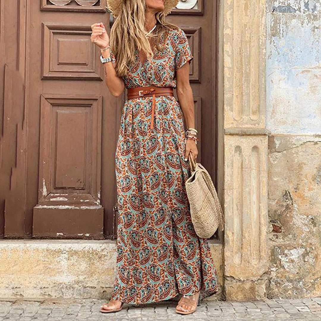 W&W Mode | Kleid Kurzarm Gürtel Maxikleid Sommerkleid