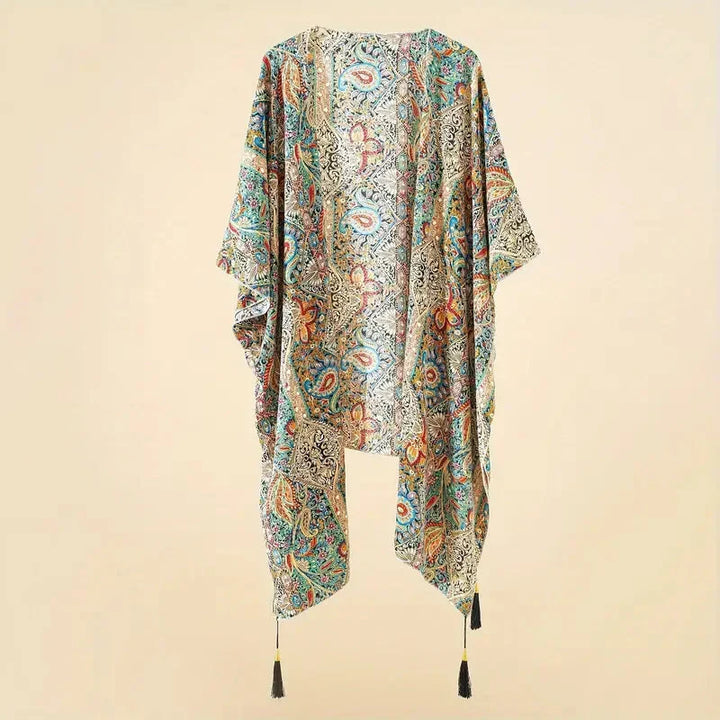 W&W Mode | Kimono, Paisley Druck, Offene Front, Bikini-Cover Up, Strand-Kimono