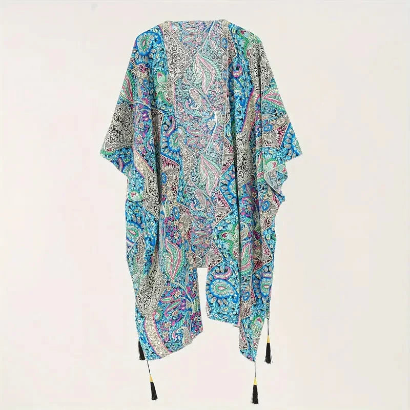 W&W Mode | Kimono, Paisley Druck, Offene Front, Bikini-Cover Up, Strand-Kimono