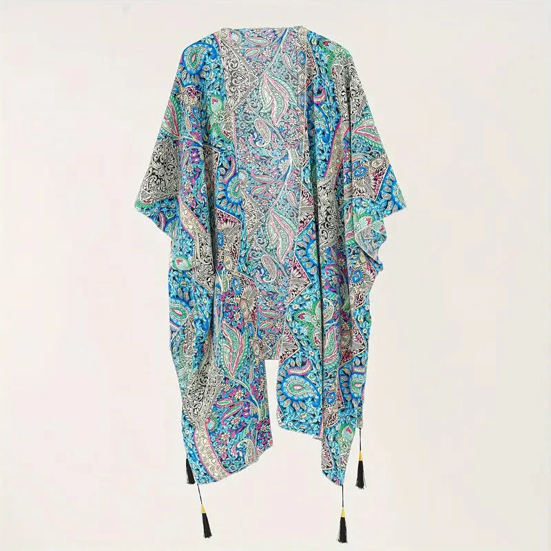 WW | Kimono, Paisley Druck, Offene Front, Bikini-Cover Up, Strand-Kimono