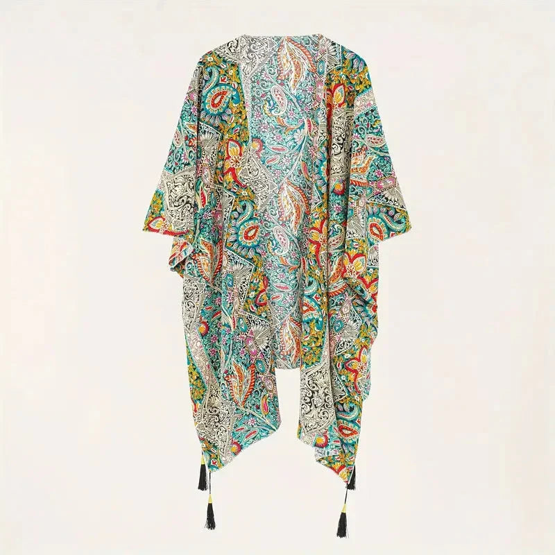 W&W Mode | Kimono, Paisley Druck, Offene Front, Bikini-Cover Up, Strand-Kimono